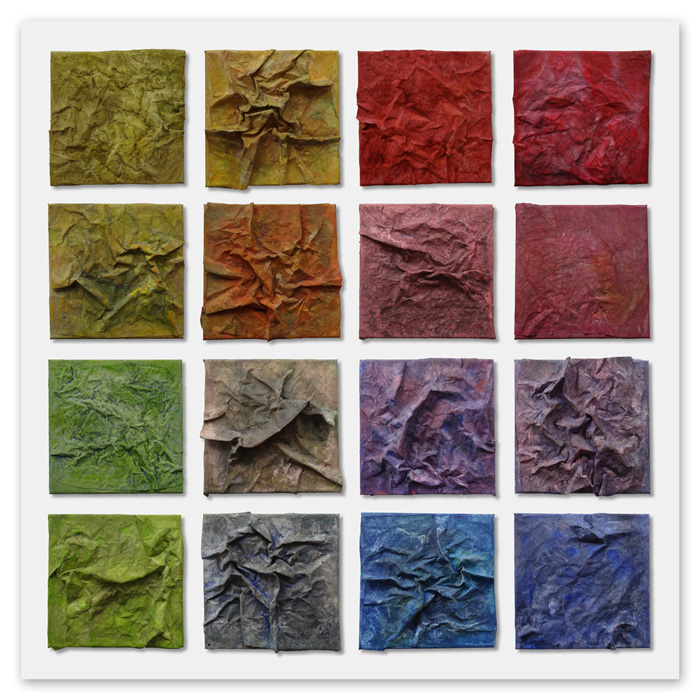 „4 X 4“ (2012) - 16 Keilrahmen 20 x 20 cm, Acrylfarbe, Aquarellpapier auf Leinwand